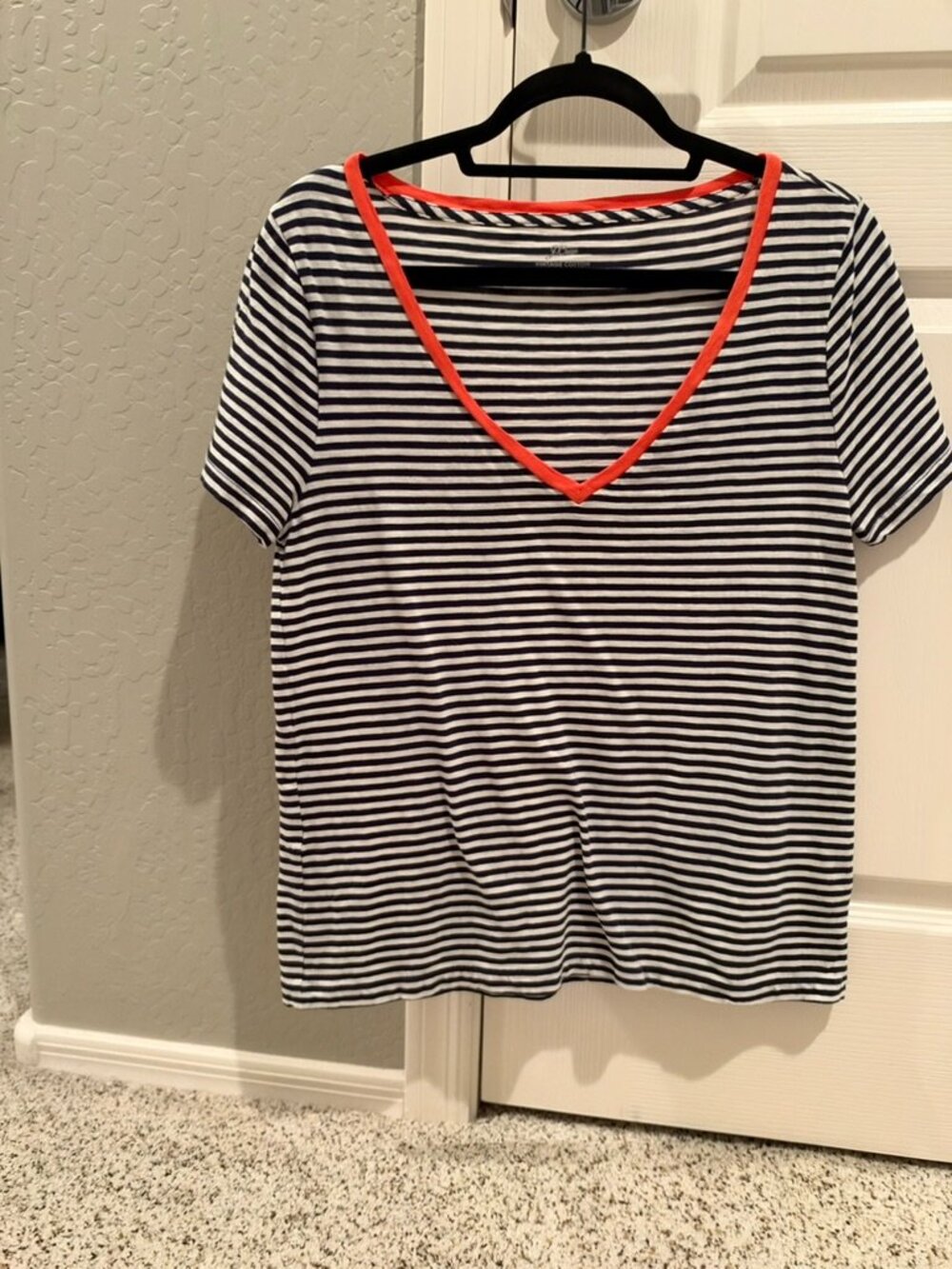JCrew | Vintage Cotton Striped V-Neck T-Shirt | Black/White/Orange | Size: M